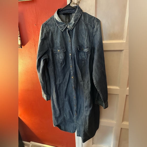 Lane Bryant Plus Size Tunic Shirt Denim Dress Rolltab Sleeves Pockets - Picture 8 of 13
